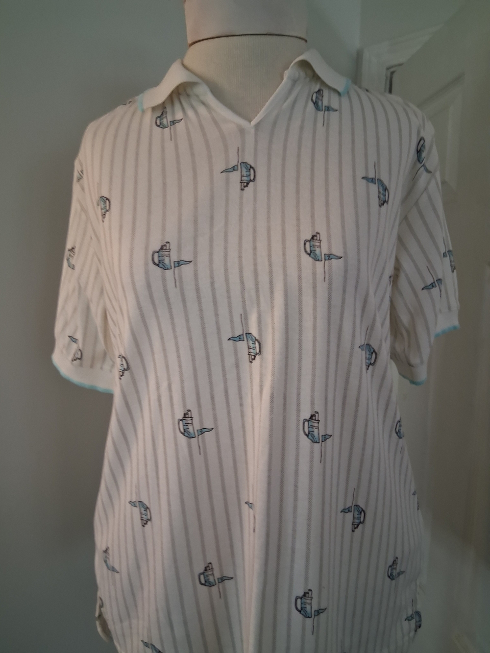 Allyson Whitmore White Short-Sleeve Polo with Blue Embroidery